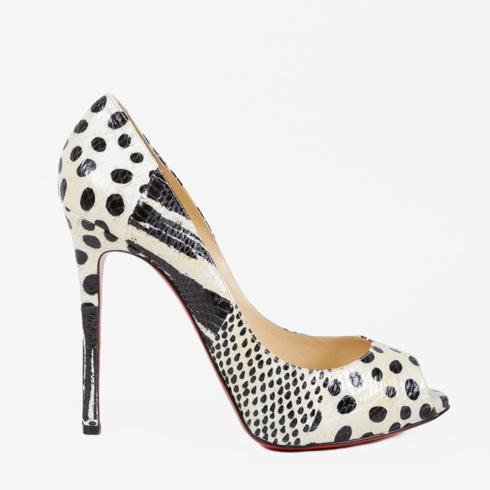 Christian Louboutin Black and White Watersnake Fifi Pumps
